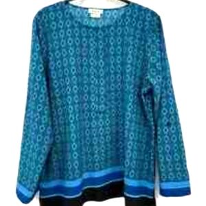 NWT Van Heusen Tunic Blue Black Lightweight 3/4 Buttoned  Sleeves Side S…